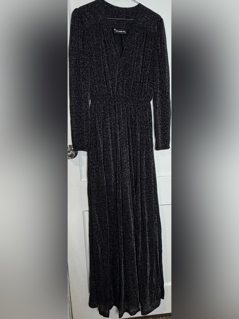 Puszta Vintage Black Silver Lurex Sparkle Maxi Dress Infinity Scarf Party Event